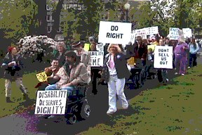 marchers in wheelchairs and friends
